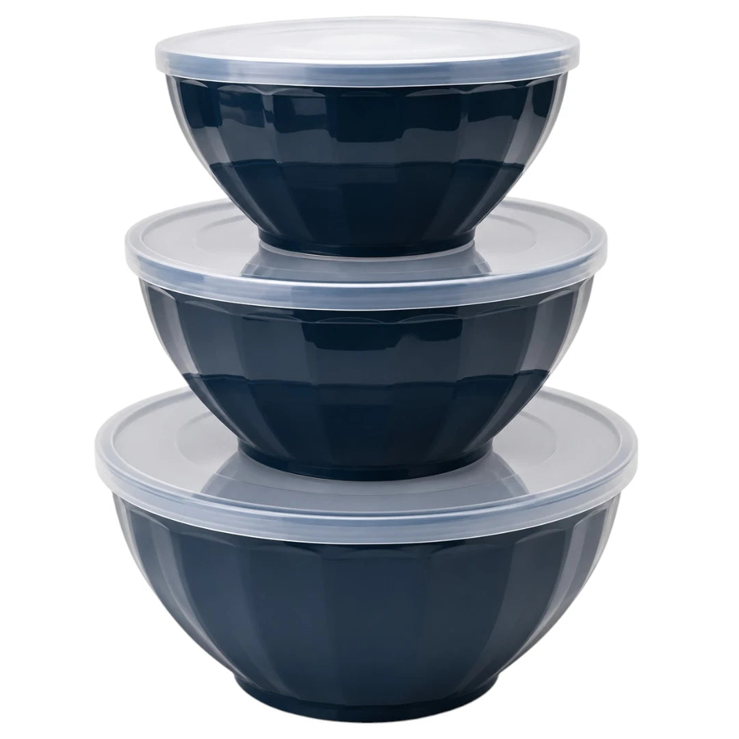 Paigez 3-Piece Dark Navy Mixing Bowls with Lids