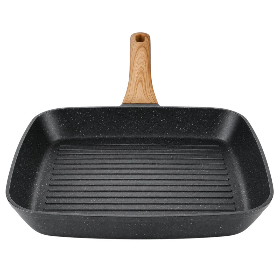 Paigez  Square Non-Stick Grill Pan with Wooden Handle