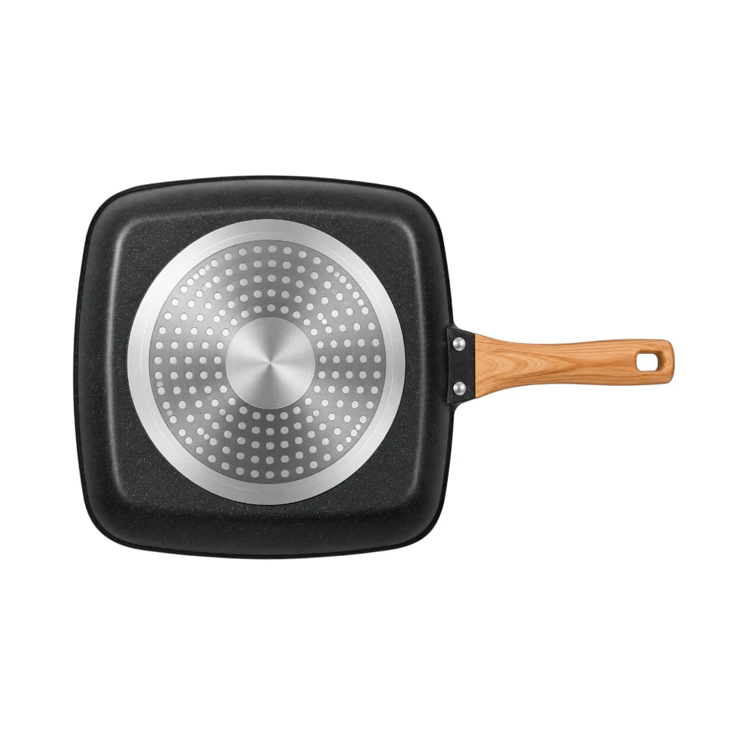Paigez  Square Non-Stick Grill Pan with Wooden Handle