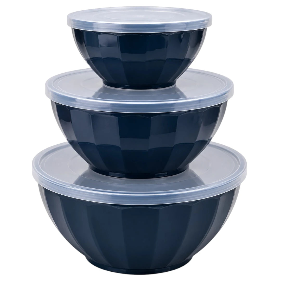 Paigez 3-Piece Dark Navy Mixing Bowls with Lids